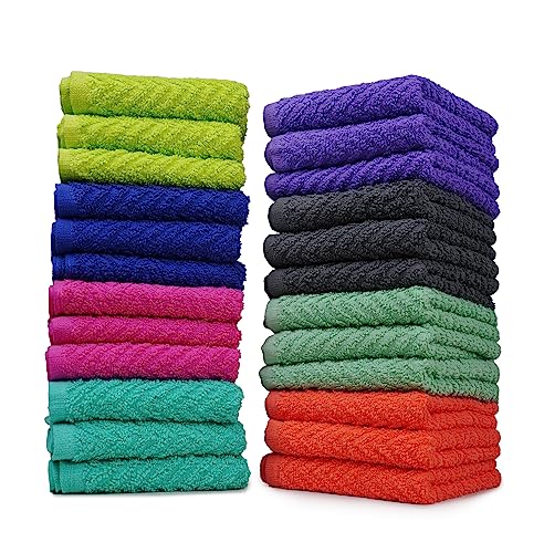 ZUPERIA 24 Pack Multicolor Zigzag Washcloths - 12x12 Inches Soft & Absorbent for Face, Gym, Spa & Home Use