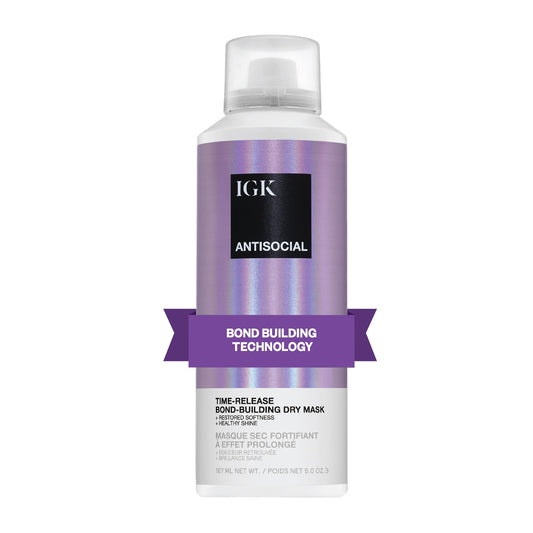IGK Antisocial Bond-Building Dry Hair Mask, overnight dry hair mask for damaged hair, revive healthy hair, hair treatment, product for hair breakage, vegan protein treatment 5 Oz