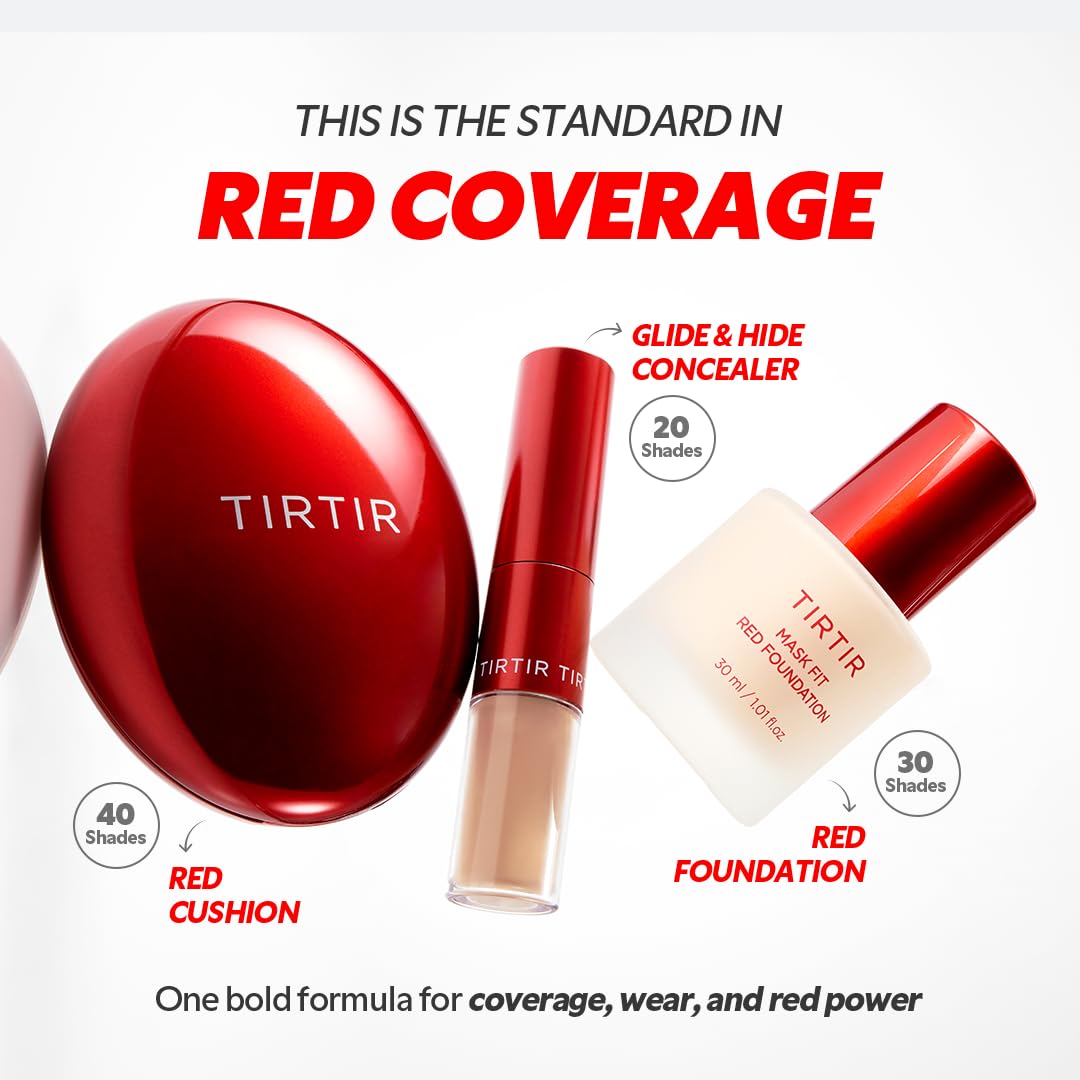 TIRTIR Mask Fit Red FoundationㅣLong Lasting Flawless Coverage, Energy Essence, Lightweight, Hydrating, Pore-Blurring, Breathable Satin Finish, Makeup, Radiant Skin, #10C Shell, 1.01 Fl Oz