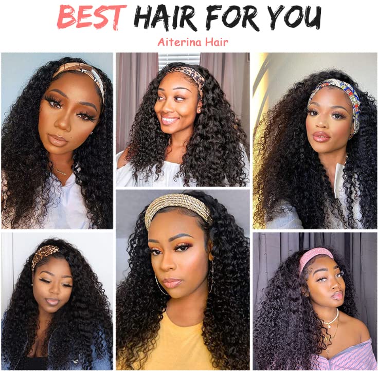 Deep Wave Headband Wig 10 Inch Human Hair No Lace Glueless & Adjustable