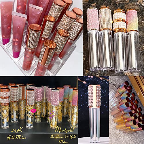 AMORIX 50 Pack Diamond Lip Gloss Tubes with Wand 5ml Empty Rhinestone Lip Gloss Containers + 3pcs Syringes + Labels for DIY Base