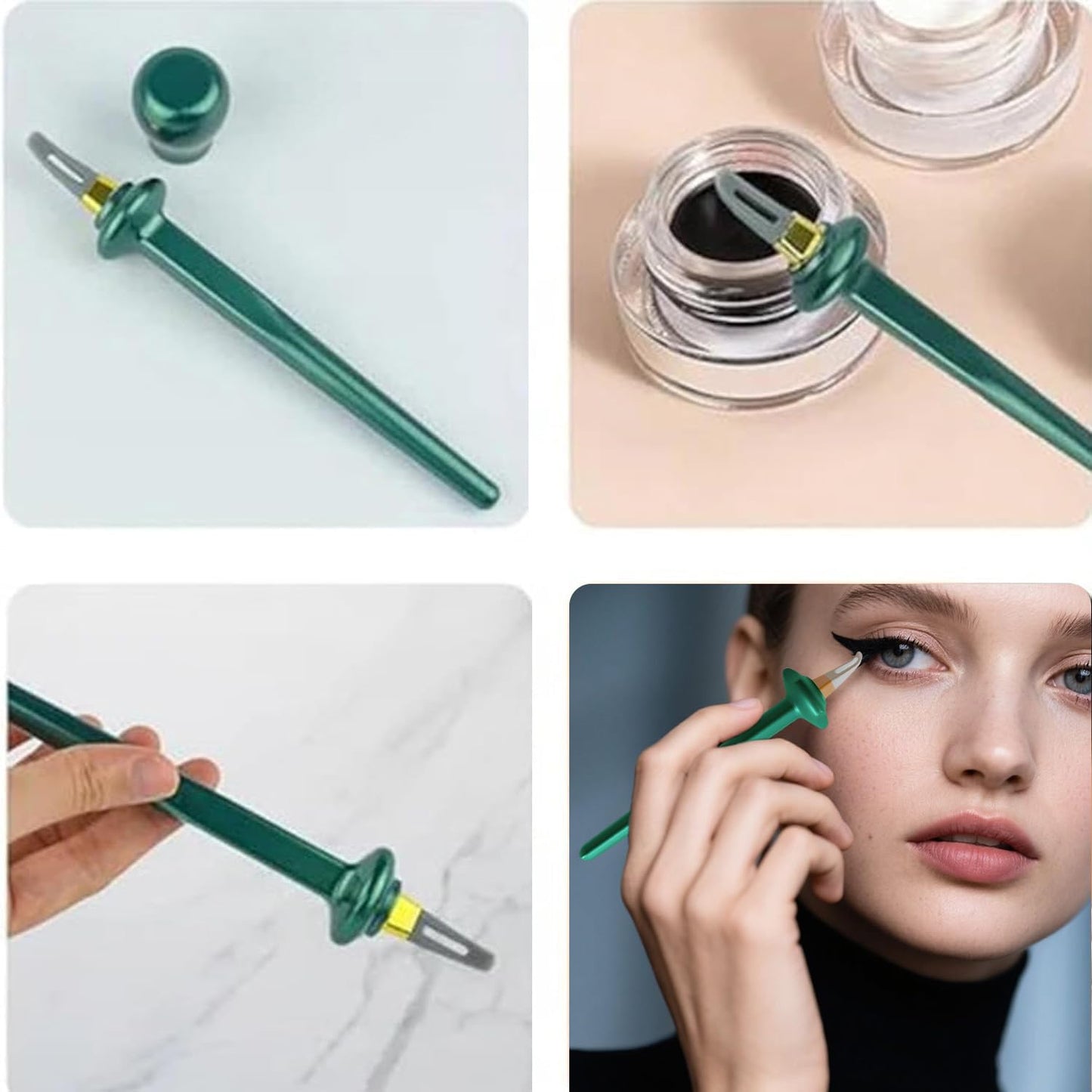 Easy No-Skip Eyeliner Kit with Silicone Brush - Smudge Proof & Quick Dry Liner, Easy Application - Green Silicone Eye Liner Tool (Brown Eyeliner Cream)