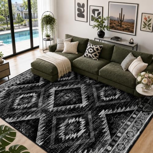 8x10 Black Washable Area Rug for Living Room & Bedroom - Ultra Soft, Non-Slip, Pet Friendly