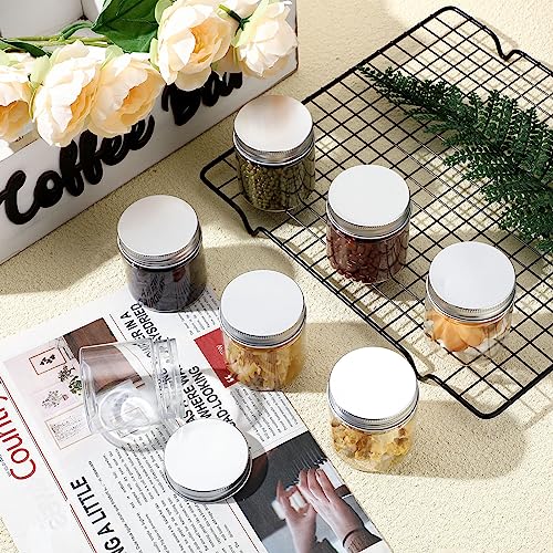 Thyle 100 Pcs Clear Plastic Jars with Lids, 4oz Refillable Containers for Cosmetics, Lotions, and Ointments, Empty Cosmetic Containers for Kitchen Household Storage (Silver)