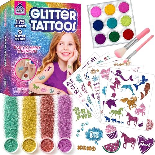 PURPLE LADYBUG 175-Piece Temporary Glitter Tattoos Kit for Kids & Teens - Easter Valentines Gifts for 6 7 8 9 10-12 Year Old Girl Birthday, Craft for Girls 8-12, Ideal Easter Basket Essential