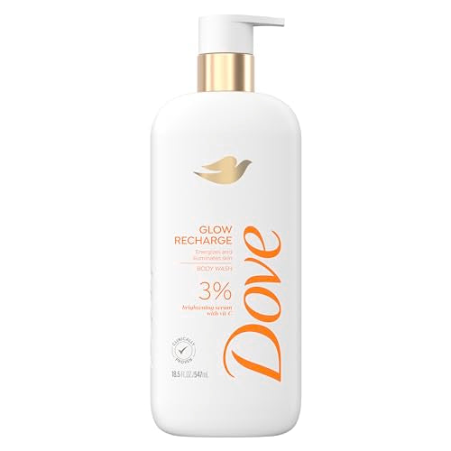 Dove Body Wash Hydration Boost Actively drenches dry skin 6% hydration serum with hyaluronic 18.5 oz & Exfoliating Body Wash Glow Recharge Energizes & illuminates skin 3% brightening serum
