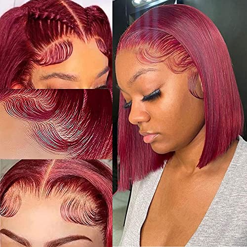 10 Inch Burgundy Red Lace Front Wig - 99J Bob Human Hair 13x4 HD Frontal Short Wig for Black Women