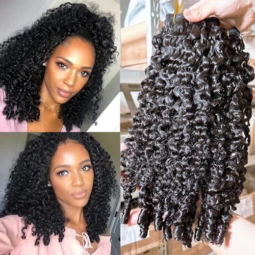 12 Inch Burmese Curly Human Hair Bundles - Natural Black 3C4A Spiral Curl Extensions