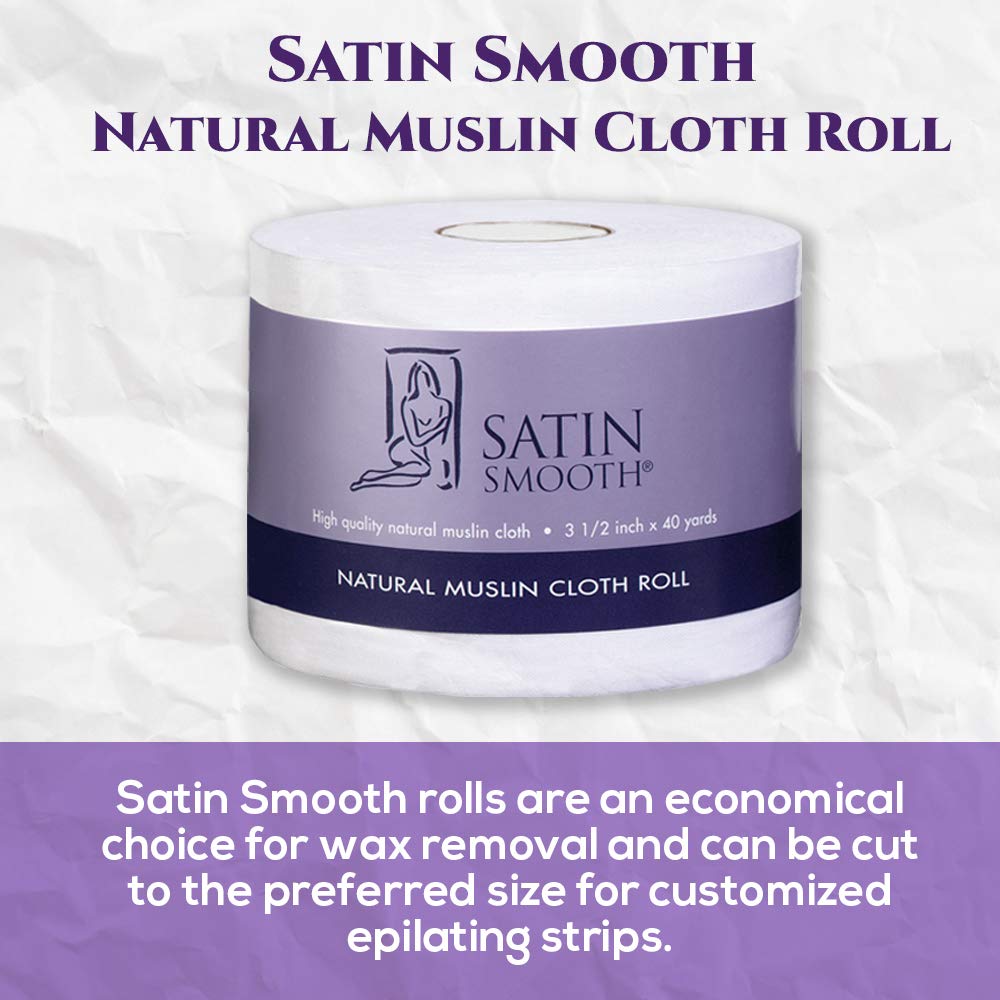 Satin Smooth Natural Muslin Waxing Cloth Roll for Hair Removal, 3.5 in x 40 yards
