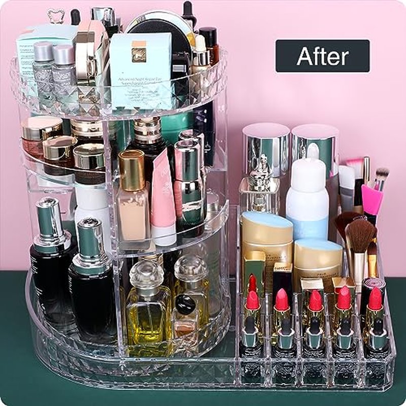360 Rotating Skincare Organizer,Large Clear Acrylic Tiered Adjustable Perfume Tray Cosmetic Holder for Bathroom