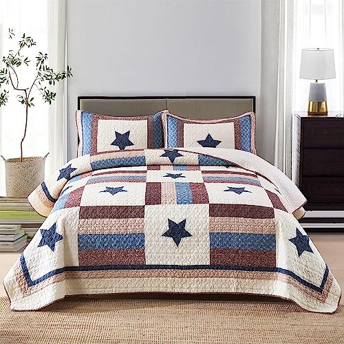 VISIMISI Reversible Cotton Bedspread Quilt Set Star Pattern Queen Size - All Season Kids Bedding