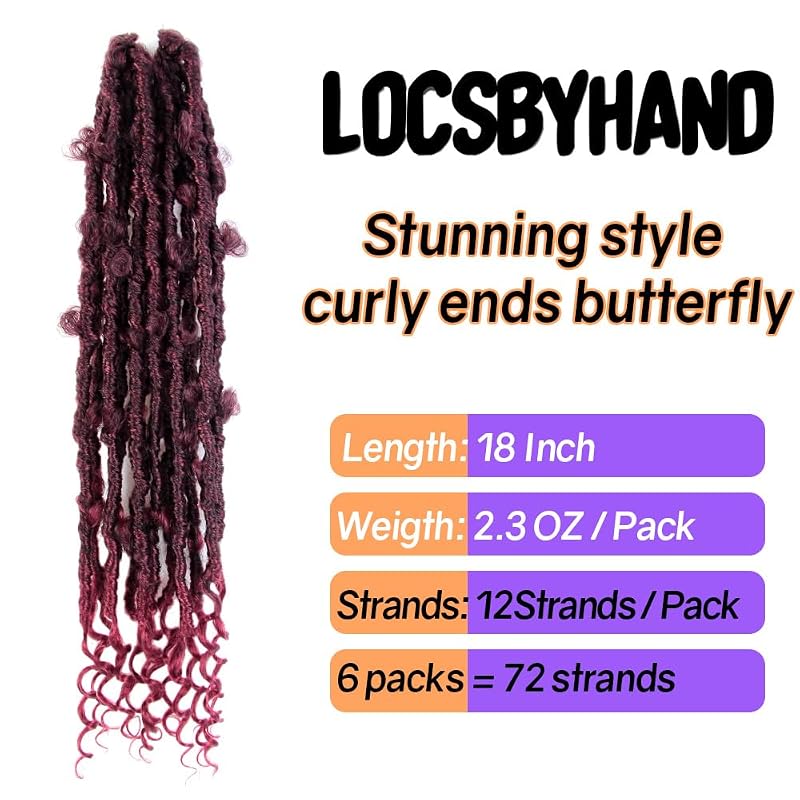Butterfly Locs Crochet Hair with Curly Ends 18 Inch – Ombre Burgundy, 6 Packs