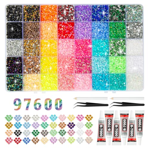 40 Colors 3mm Jelly Resin Rhinestones Bedazzling Kit with 6 Jewelry Glues - Pamaner