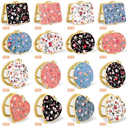 Remerry 48 Pieces Compact Mirror for Purse Small Flower Pocket Mirror Portable Floral Retro Folding Tea Party Favors Makeup Travel for Women Mother (Stylish Style)