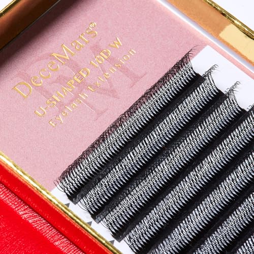 DeceMars 10D U Shaped Eyelash Extensions Easy Fans Double Tips 5D Russian Volume Crisscross Eyelashes Natural Soft YY Lash Extensions Handwoven Mesh Wispy Clusters Matte Black-0.07mm-D-8-15mm Mix