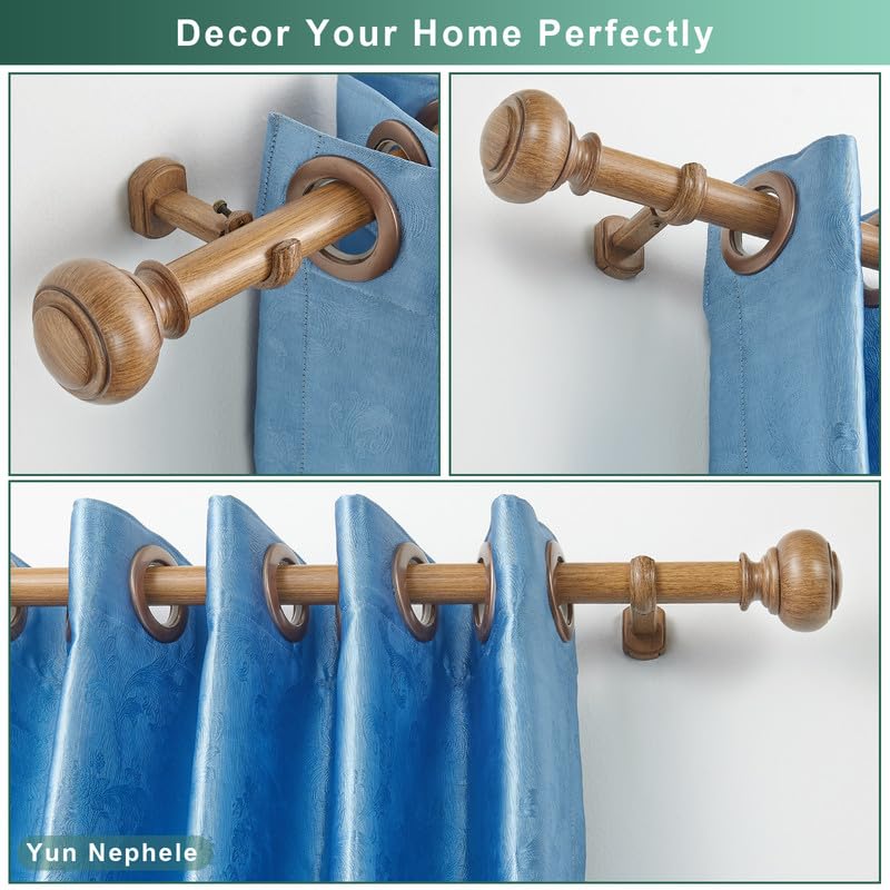 Yun Nephele Brown Wood Grain Extra Long Curtain Rods 144-240 Inch Heavy Duty Boho Drapery Rod with Finials & Adjustable Brackets