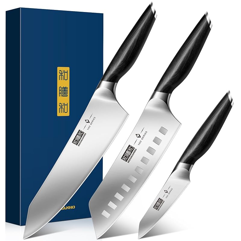 HOSHANHO 8'' Chef Knife, 7'' Santoku & 3.75" Fruit Knife Set - High Carbon Japanese Steel