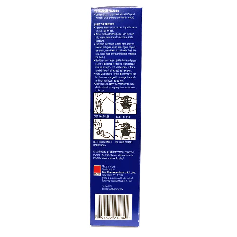 Taro Minoxidil for Men, 2.11 Oz (1 Month Supply) Clinically Proven to Regrow Hair, Topical Aerosol Foam 5%, Hair Thinning Treatment