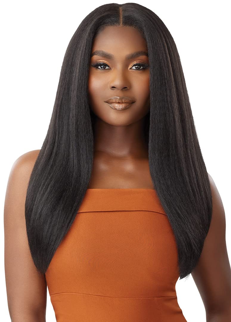 Outre 5x5 Lace Closure Wig - Human Hair Blend Kinky Straight 24" Dark Brown 2