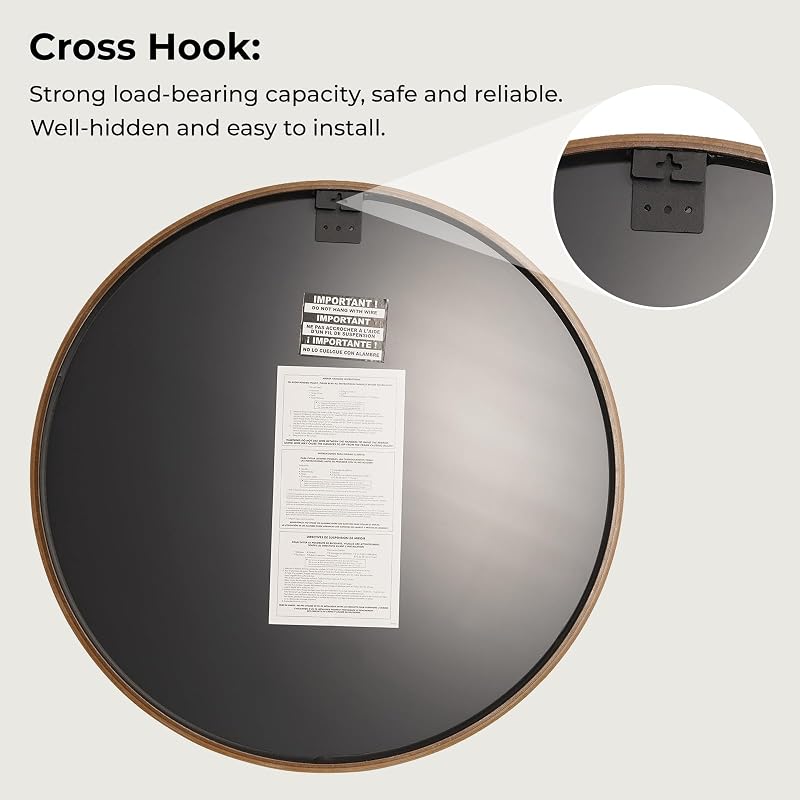 24-Inch Natural Round Wood Mirror with Circle Frame - Wall-Ment Bathroom & Living Room
