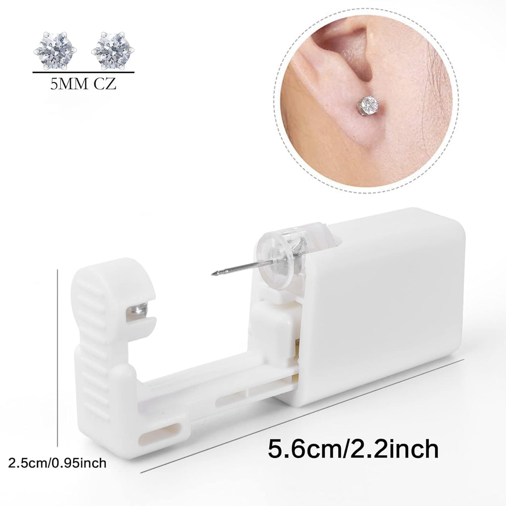 Ear Piercing Kit, Anzero 2 Pcs Disposable Ear Piercing Gun with Preloaded Ear Stud, at Home Self Ear Piercing Gun Kit - 5MM Earrings Stud