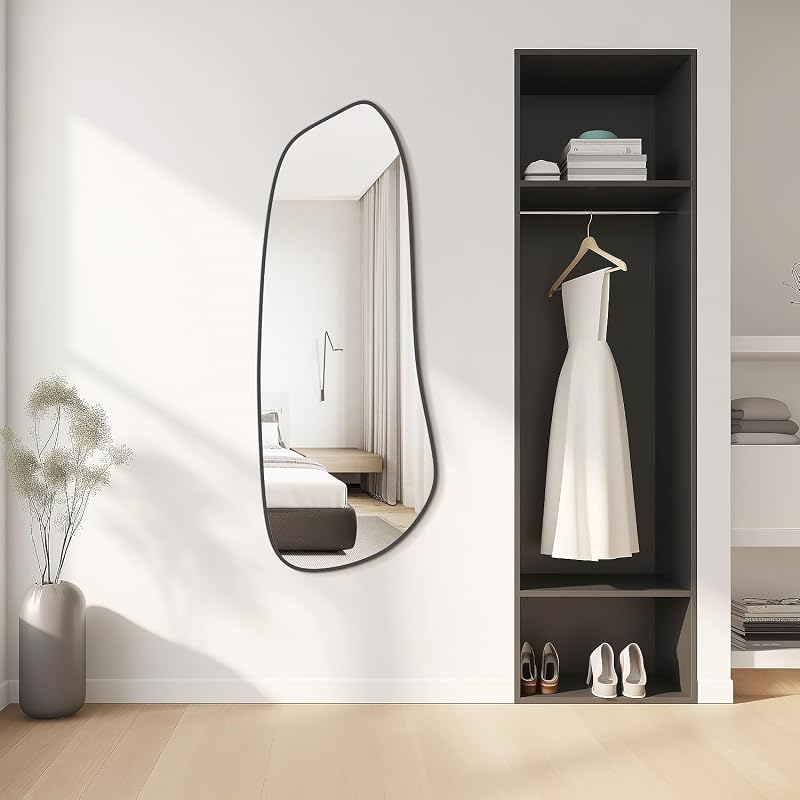 Irregular Wall Mirror with Black Frame 46" x 18" - Wall-Mounted for Living Room, Bedroom, Bathroom - Variation: Black New+46"L x 18"W
