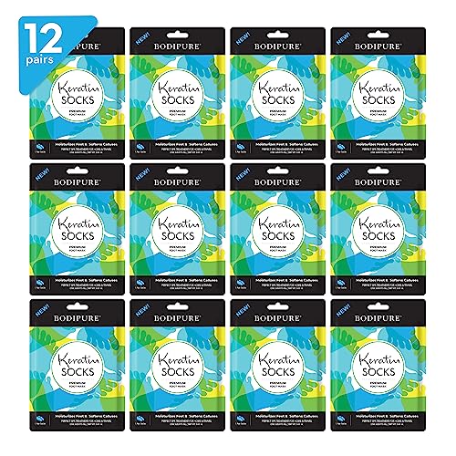 Bodipure Keratin Foot Mask Socks 12 Pack Deep Moisturizing Heel Treatment