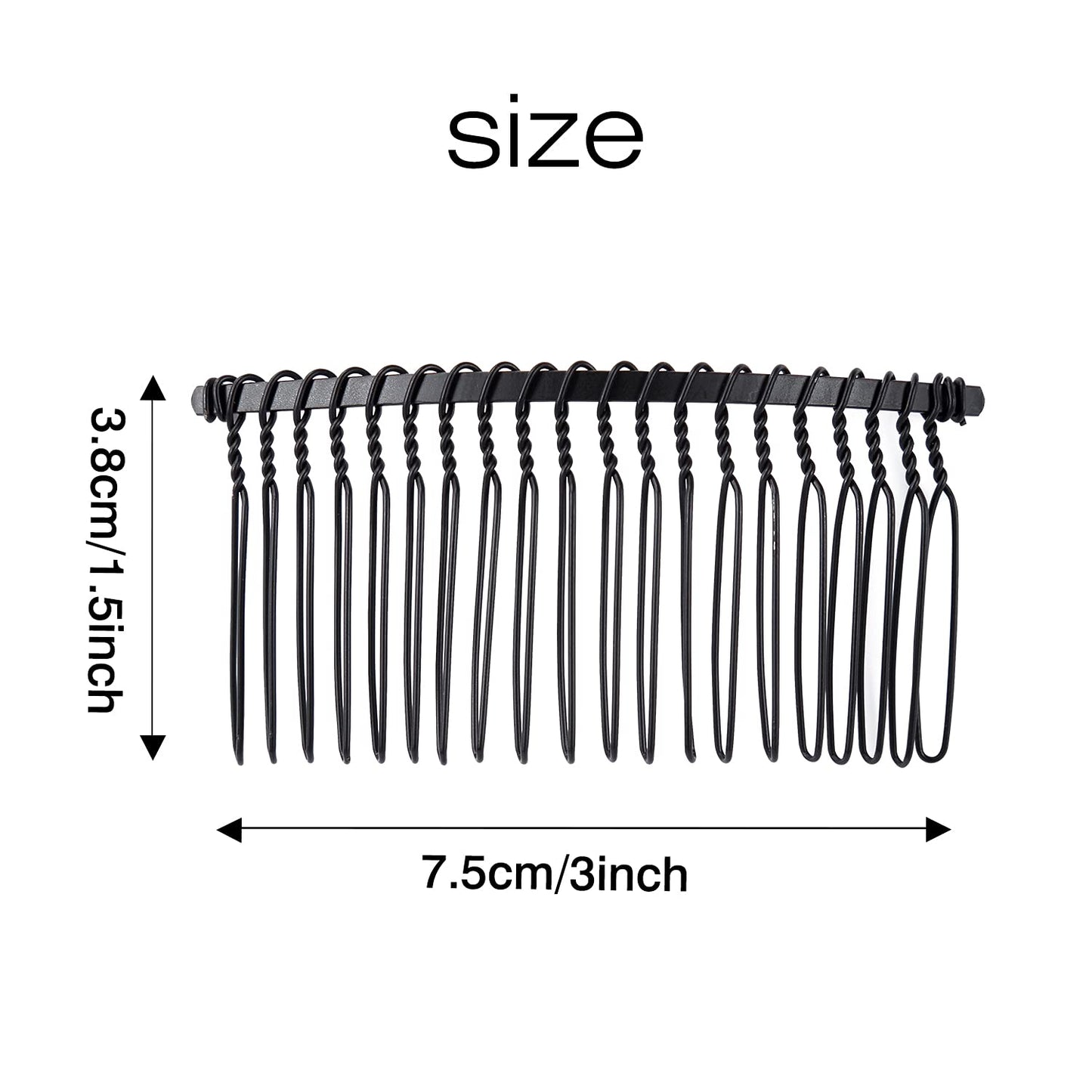 Cinaci 30 Pack Black Metal Hair Side Combs Slide Bun Holder with 20 Teeth DIY Headpieces Clips Grips Barrettes Accessories for Women Girls Brides Veil (Black)