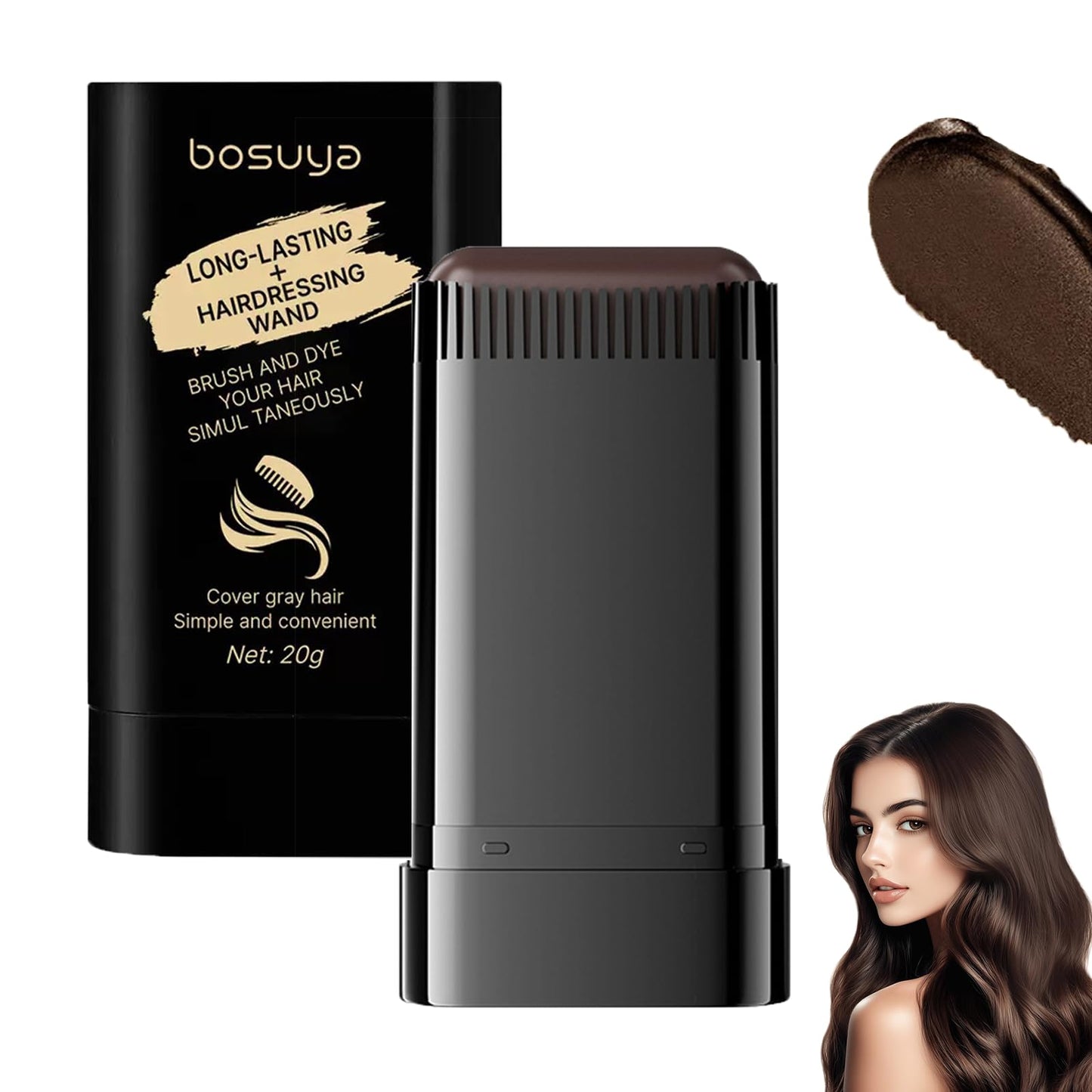 Bosuyo Ultimate Hair Dye Comb, 2in1 Portable Waterproof and Sweat-Proof Hair Dye Stick, Bosuyo HairDye Comb for Gray Hair, Instant Dying for Women & Men (Black Brown)