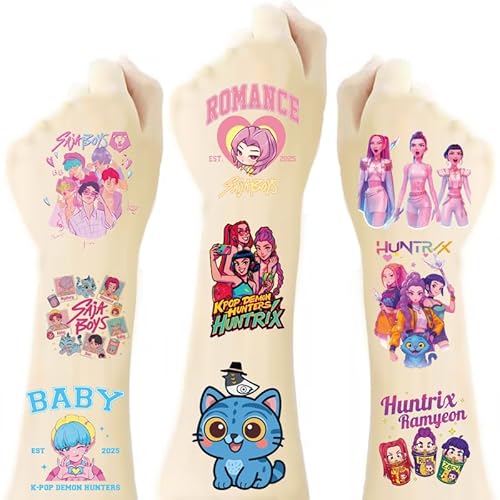 40Pcs Korean Idol Demon Hunters Temporary Tattoos for kids,Goodie Bag Stuffers Party Supplies Birthday Decoration Gifts for Girl Boys Home Activity Class Prizes Carnival Christmas Rewards