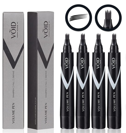 VOID Homme Beard Pen Filler for Men (Pack of 4) Instant Beard Pen & Filler Beard Pencil, Easy Beard Pen Liner, Beard Filler Pen for Beard Filling Pen Kit & Beard Marker, Waterproof Pen (Black)