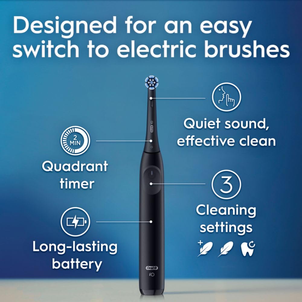 Oral-B iO Simple Clean Rechargeable Electric Powered Toothbrush, Night Black with 1 Gentle Care Brush Head and 1 Black Travel Case - Automatic Pressure Sensor to Protect Gums - 3 Modes - 2 Min Timer