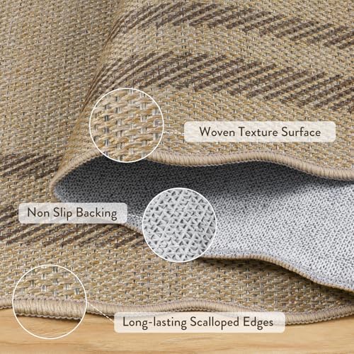 4x6 Outdoor Washable Jute Area Rug with Non-Slip Back - Tan Geometric Indoor Outdoor Mat