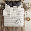 King Comforter Set with Matching Shams - Rhea Cotton Jacquard Geometric Design - Ivory & Charcoal - Comforter and Sham Set - All Season Cozy Bedding