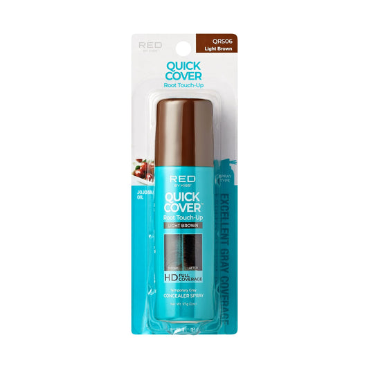 Red by Kiss Quick Cover Root Touch-Up Spray, Waterproof & Smudge-Proof Gray Coverage, Quick-Dry Formula with Jojoba Oil, Lightweight & Travel-Friendly (Light Brown, 2oz)
