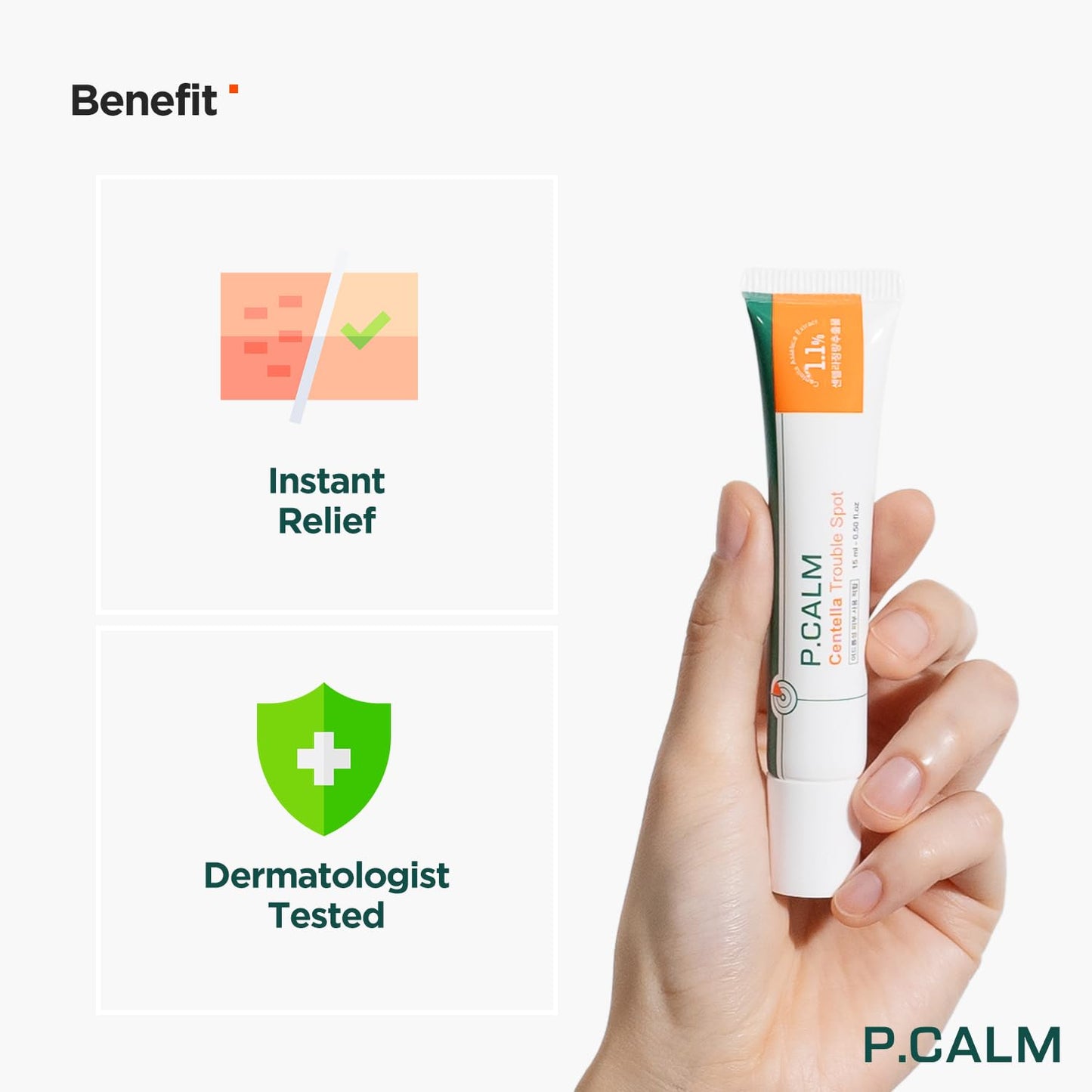P.CALM Centella Trouble Spot Cream – Papaya Extract & Centella Asiatica for Intense Soothing & Spot Relief, Korean Skincare (15ml / 0.17 fl.oz)