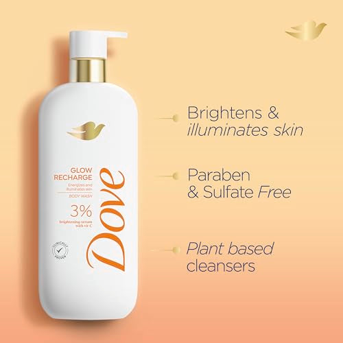 Dove Body Wash Hydration Boost Actively drenches dry skin 6% hydration serum with hyaluronic 18.5 oz & Exfoliating Body Wash Glow Recharge Energizes & illuminates skin 3% brightening serum