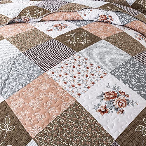 Oversized King Bedspread Set - California King 120x120 Brown Border Reversible Quilt