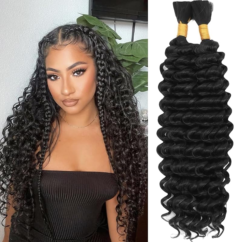 18 Inch Virgin Human Hair Bundles Water Wave 110g 2 Bundles No Weft Boho Braiding Hair Natural Color - variation: natural black+18