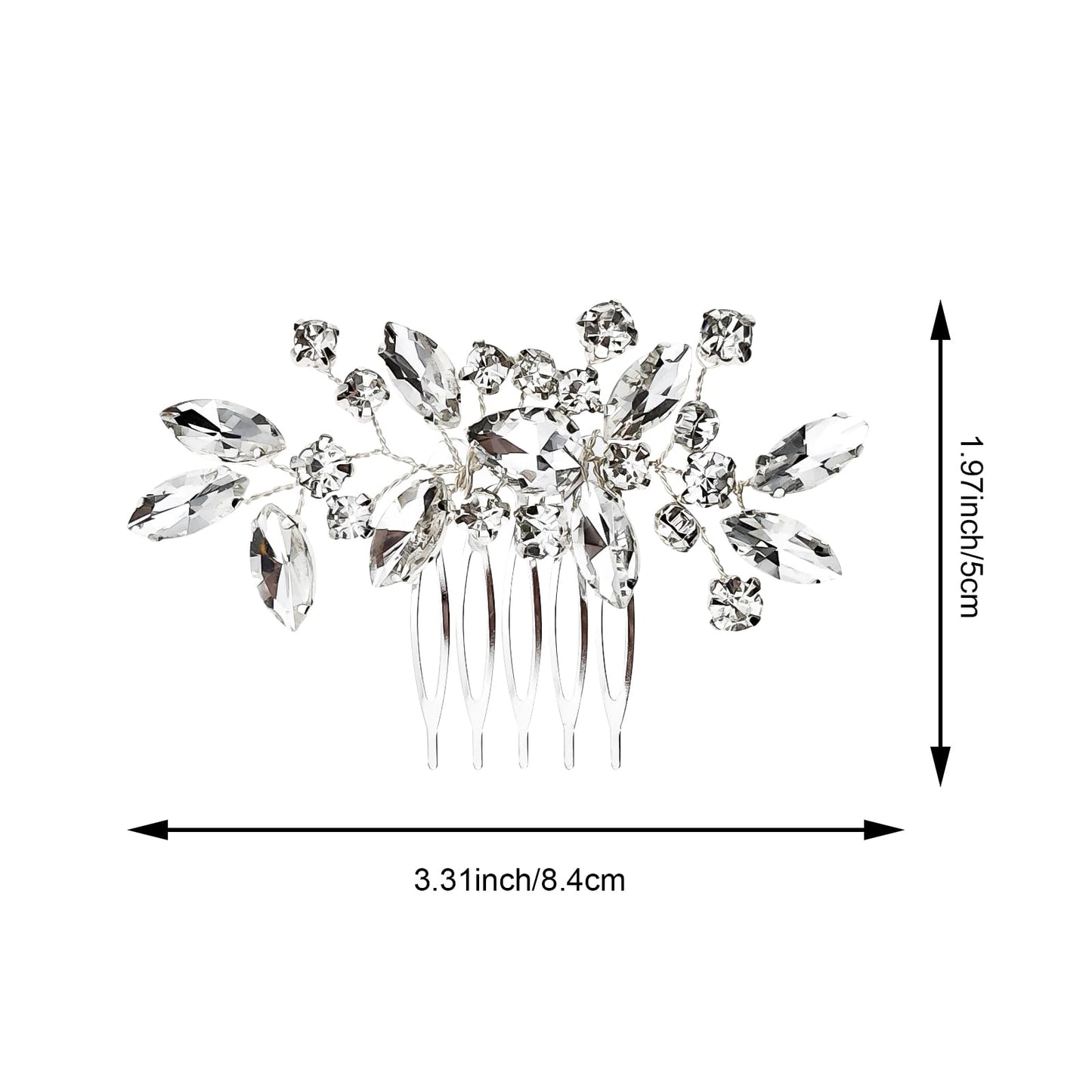 2PCS Silver Rhinestone Hair Combs, Clear Crystals Wedding Metal Hair Combs, Sparkly Crystal Bridal Hair Accessories for Bridesmaids Women Girls
