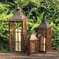 Rustic Farmhouse Wooden Metal Lantern Set of 3 - 27, 22 & 15 Inches - Brown