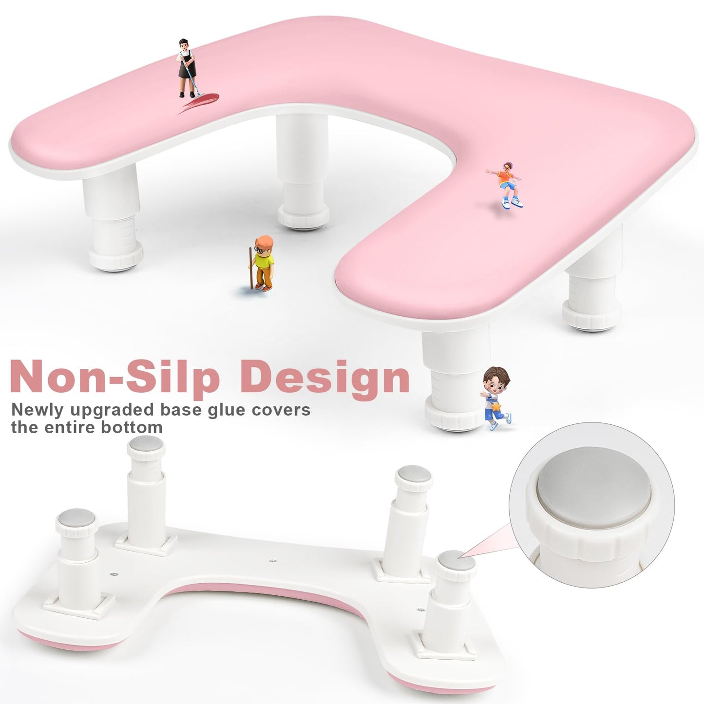 Arm Rest for Nails Tech,Height-Adjustable U Shaped Manicure Nail Arm Rest,Big Microfiber PU Leather Hand Rest for Nails Tech, Professional Salon Manicure Arm Rest Cushion (pink)