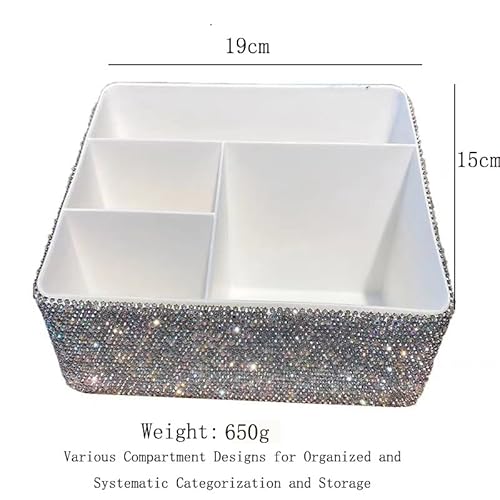 Luxury Bling Rhinestone Multi-functional Organizer Storage? Large Capacity makeup Brushes Lipsticks Storage Box with Compartments for Living Room. Bedroom and office (Siver)