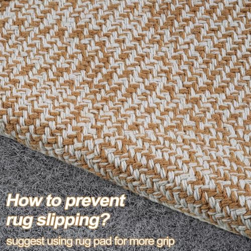 Lightweight Washable Cotton-Blend Flatweave Rug 6x9 in Tan/Cream - Living Room Decor