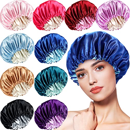10-Pack Satin Sleep Bonnet for Women, Reversible & Adjustable Hair Caps