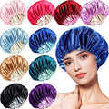 10-Pack Satin Sleep Bonnet for Women, Reversible & Adjustable Hair Caps