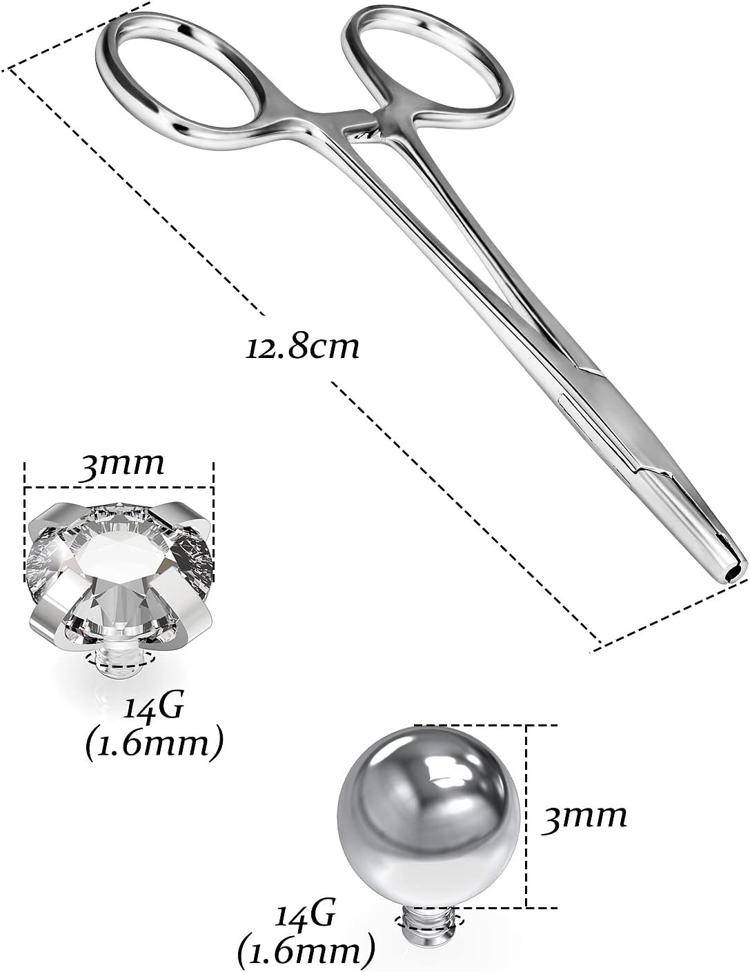 316L Surgical Steel Body Piercing Tools Kit - 9 Styles for Nose, Septum, Lip, Tongue & More