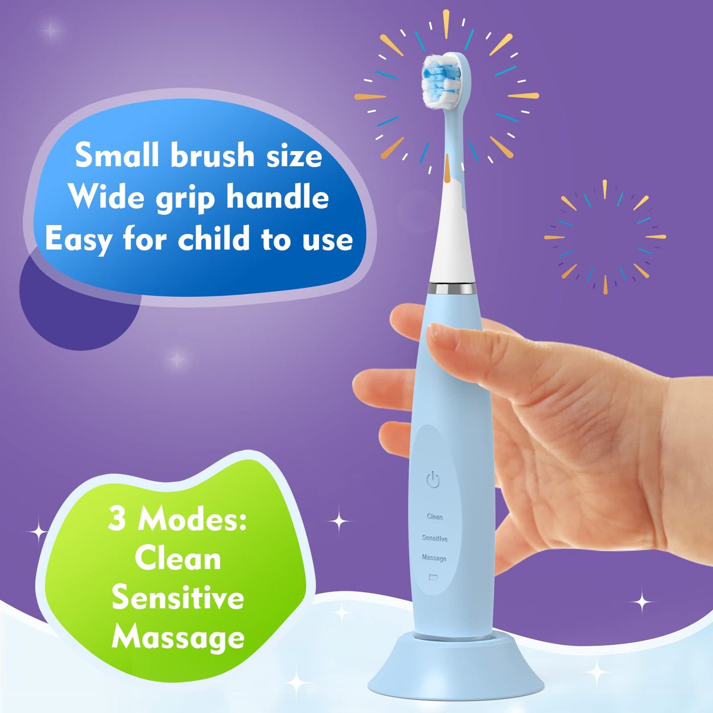FUMEIKANG Kids Electric Toothbrushes Sonic Rechargeable Tooth Brush Gifts for Boys and Girls Smart Timer Power Toothbrush - Blue 3 4 5 6 7 8 9 10 11 12 (Blue)