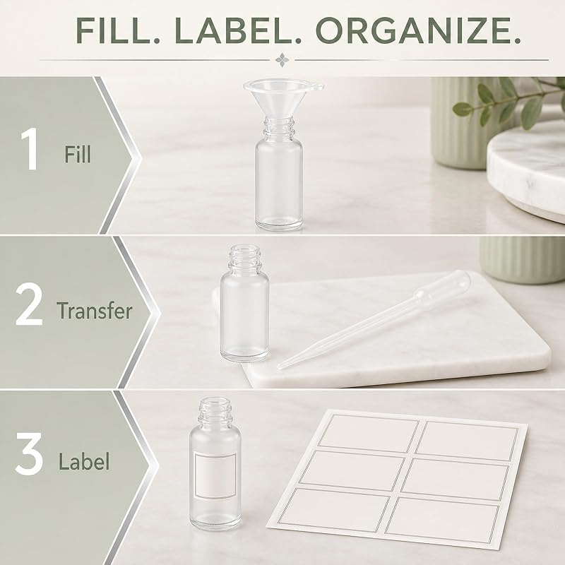PrettyCare 24 Pack 1oz (30ml) Frosted Glass Eye Dropper Bottles with Leakproof Silver Caps, Labels & Funnels