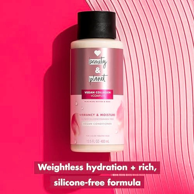 Love Beauty and Planet Vegan Collagen Moisture Conditioner Murumuru Butter & Rose, for Color-Treated Hair Vibrancy,with a vegan,sulfate-free,paraben-free,silicone-free,and cruelty-free formula. 13.5oz